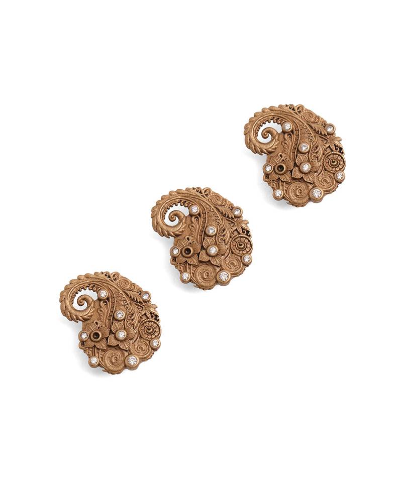 Oxidised antique gold plated floral crest button cover
