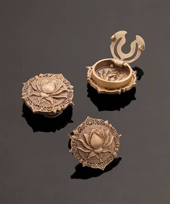 Oxidised antique gold plated lotus motif button cover 3