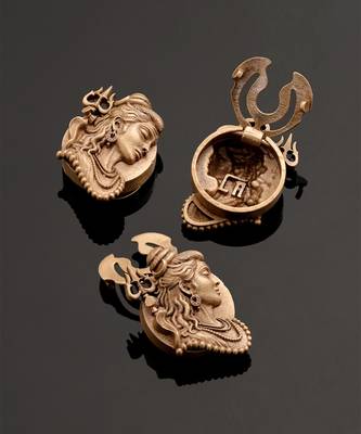 Oxidised antique gold plated shiva motif button cover 3