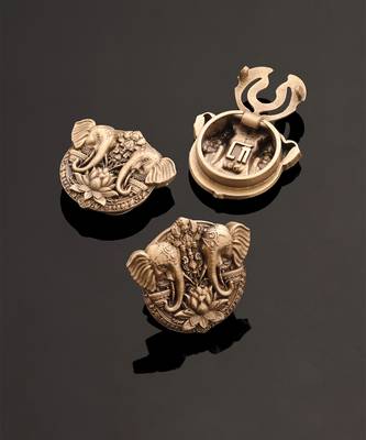 Oxidised antique gold plated elephant face button cover 3