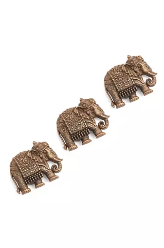 Oxidised antique gold plated elephant motif button cover