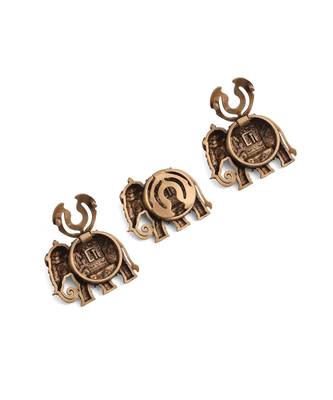 Oxidised antique gold plated elephant motif button cover 2
