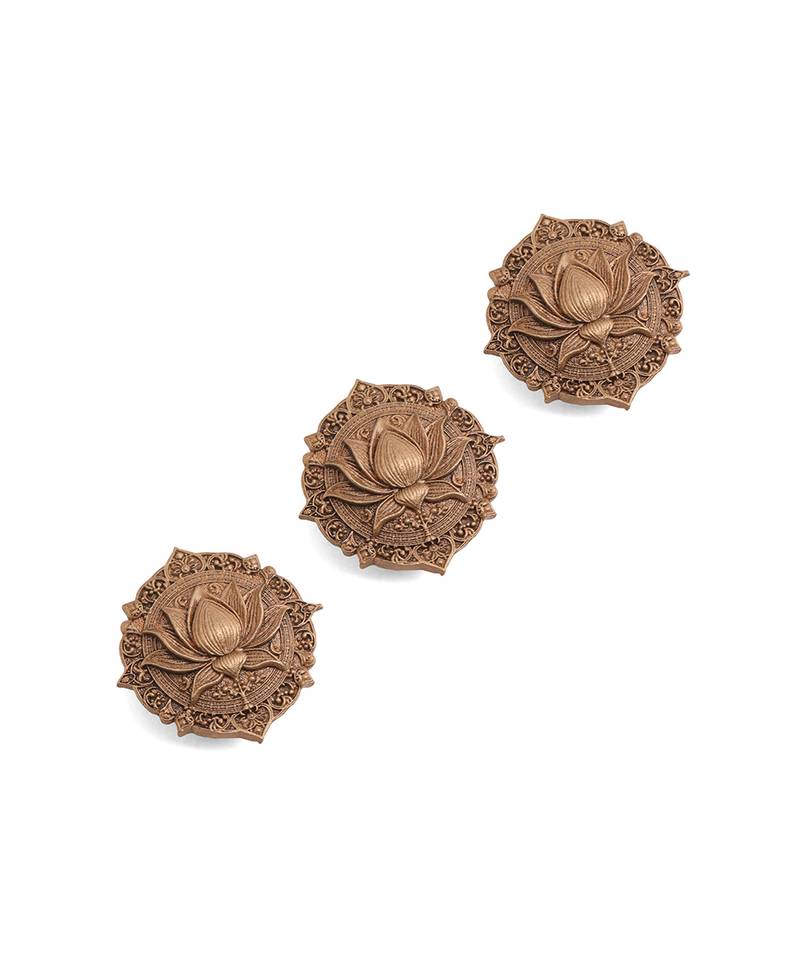 Oxidised antique gold plated lotus motif button cover
