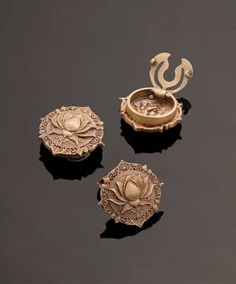 Oxidised antique gold plated lotus motif button cover 3