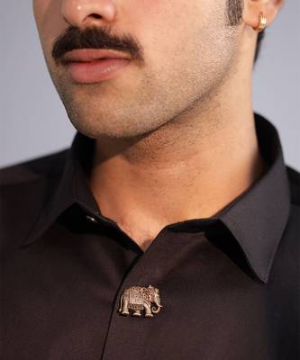 Oxidised antique gold plated elephant motif button cover 4