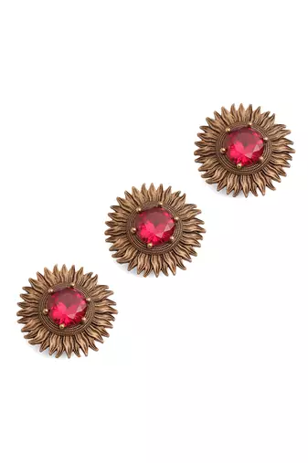 Oxidised antique gold plated ruby pink button cover