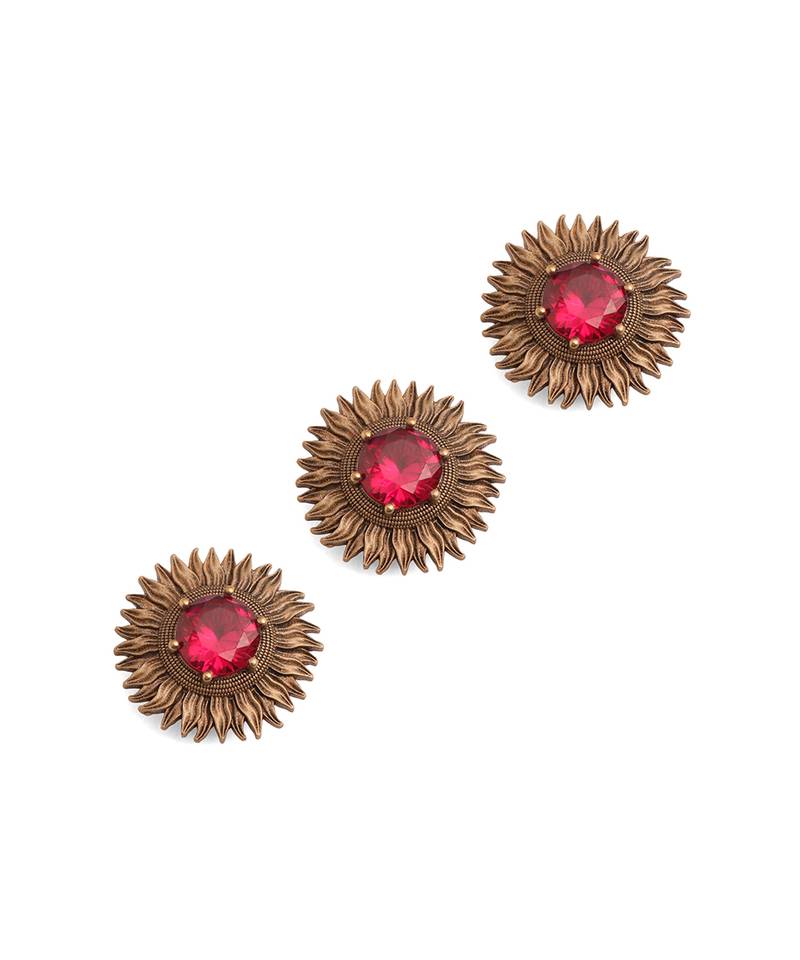 Oxidised antique gold plated ruby pink button cover