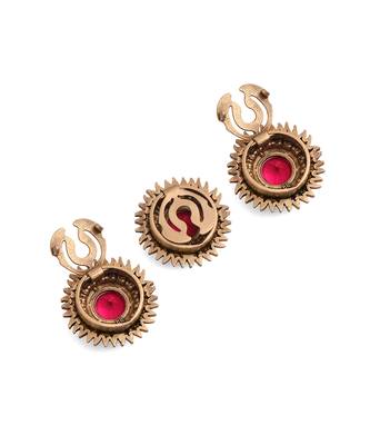 Oxidised antique gold plated ruby pink button cover 2