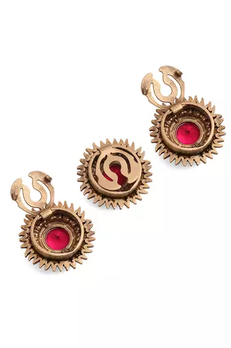 Oxidised antique gold plated ruby pink button cover