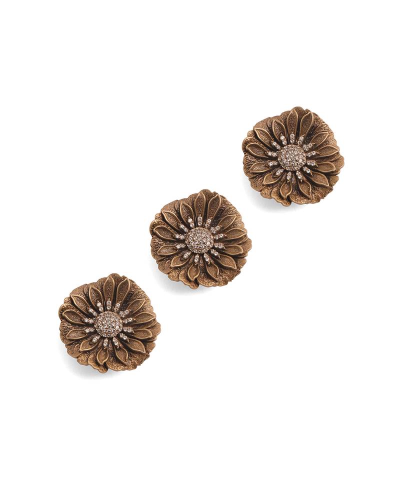Oxidised antique gold plated floral button cover