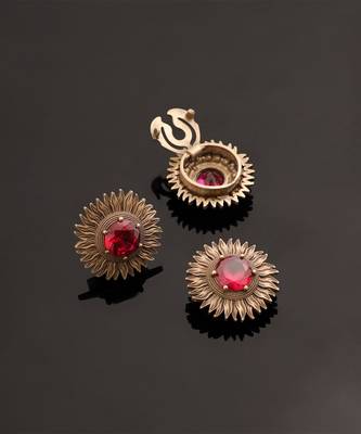 Oxidised antique gold plated ruby pink button cover 3