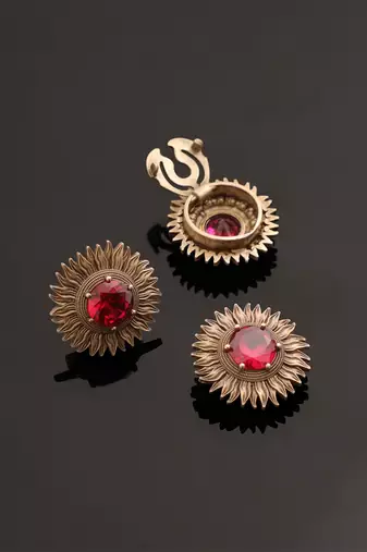 Oxidised antique gold plated ruby pink button cover