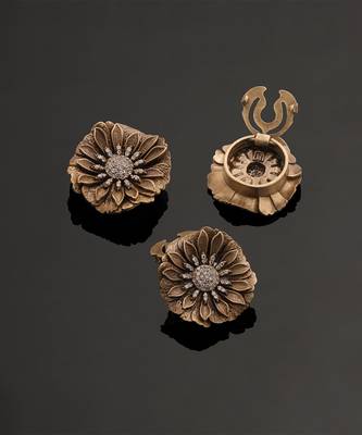 Oxidised antique gold plated floral button cover 3