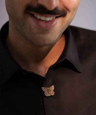 Oxidised antique gold plated butterfly motif button cover 4