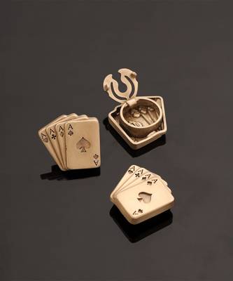 Oxidised antique gold plated cards motif button cover 4