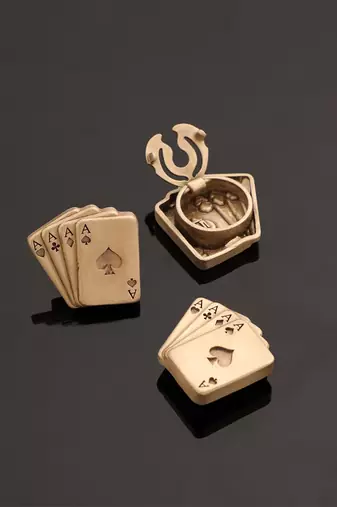 Oxidised antique gold plated cards motif button cover