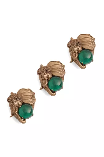 Oxidised antique gold plated green button cover