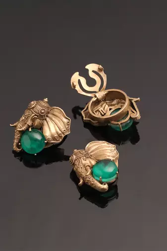 Oxidised antique gold plated green button cover