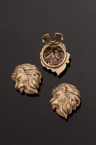 Oxidised antique gold plated lion face button cover