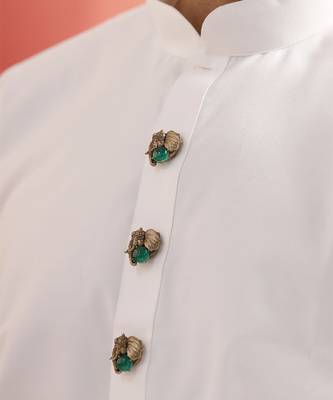 Oxidised antique gold plated green button cover 5