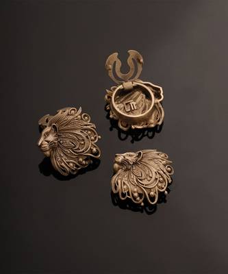 Oxidised antique gold plated lion face button cover 4