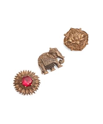 Oxidised antique gold plated elephant motif button cover 2
