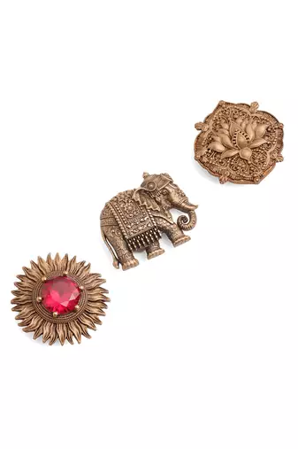 Oxidised antique gold plated elephant motif button cover