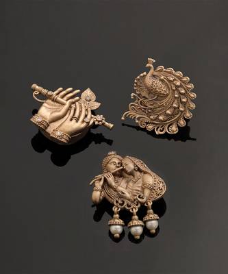 Oxidised antique gold plated radha krishna button cover 1