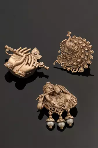 Oxidised antique gold plated radha krishna button cover