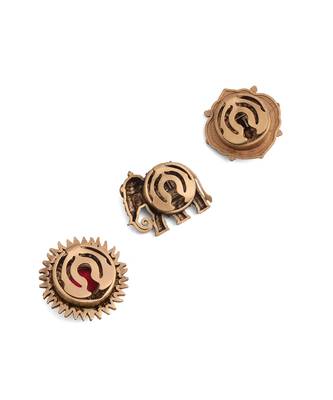Oxidised antique gold plated elephant motif button cover 3