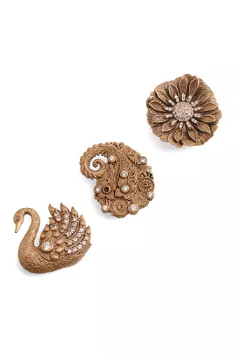 Oxidised antique gold plated floral button cover