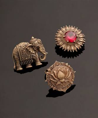 Oxidised antique gold plated elephant motif button cover 4