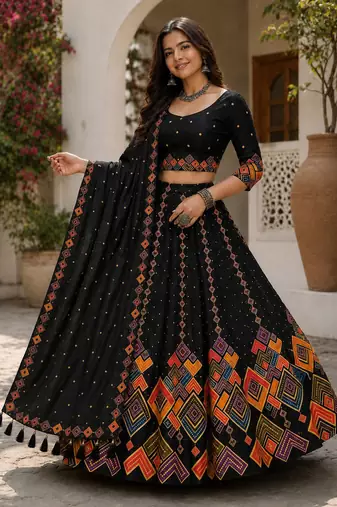 Black Color Smart And Trendy Festive Special Girlie Lehenga Choli