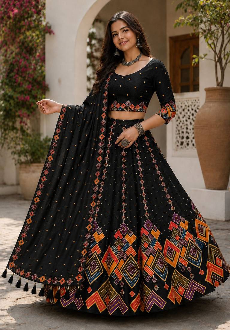 Black Color Smart And Trendy Festive Special Girlie Lehenga Choli