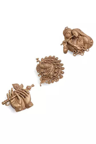 Oxidised antique gold plated radha krishna button cover