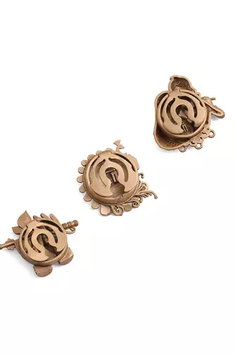 Oxidised antique gold plated radha krishna button cover