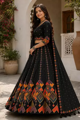 Black Color Smart And Trendy Festive Special Girlie Lehenga Choli