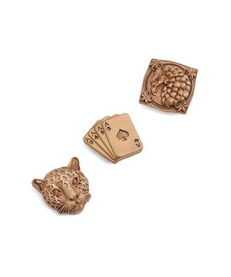 Oxidised antique gold plated cards motif button cover 2