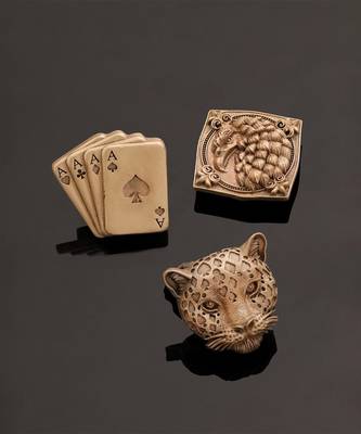 Oxidised antique gold plated cards motif button cover 4