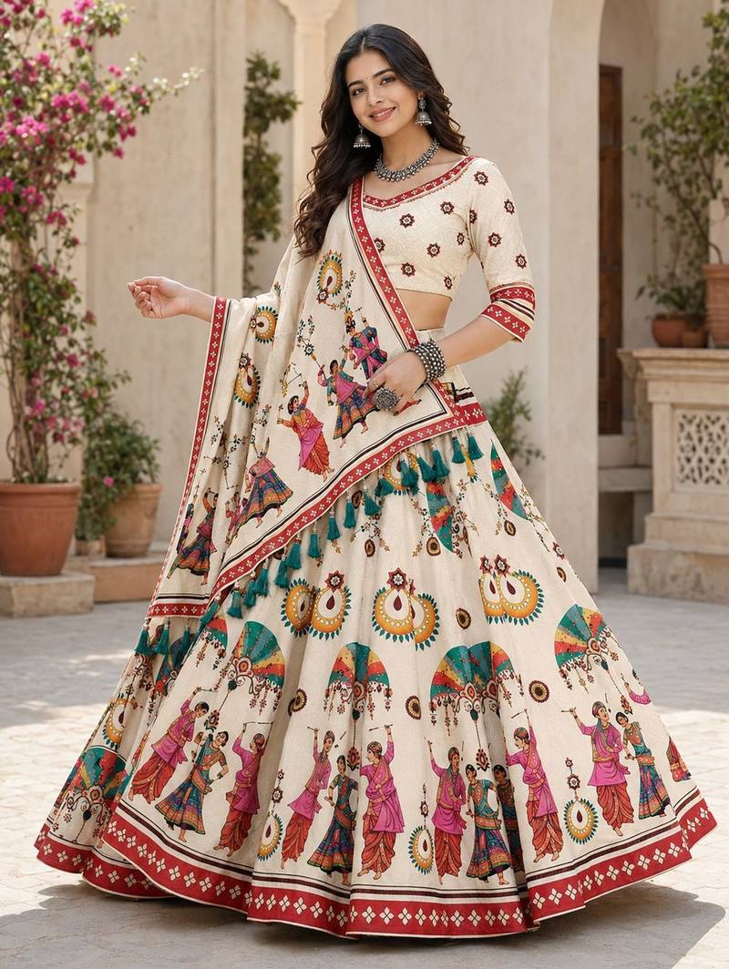 Cream Color Smart And Trendy Festive Special Girlie Lehenga Choli