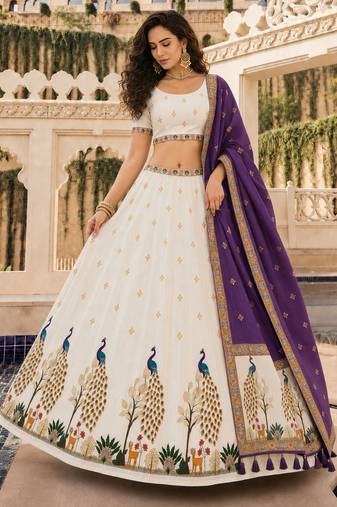 Off White Color Smart And Trendy Festive Special Girlie Lehenga Choli