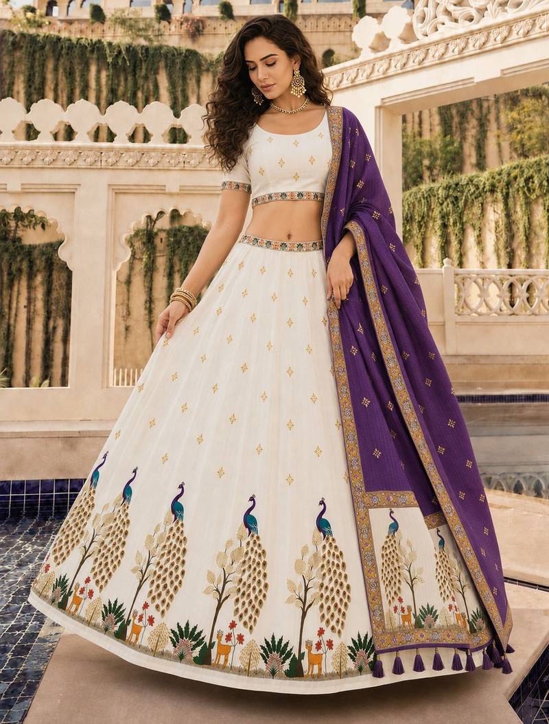 Off White Color Smart And Trendy Festive Special Girlie Lehenga Choli
