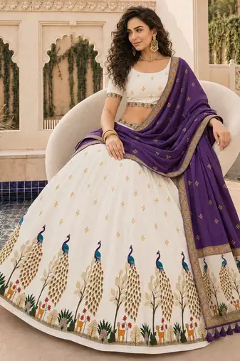 Off White Color Smart And Trendy Festive Special Girlie Lehenga Choli