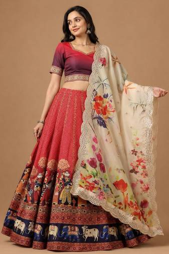 Red Color Smart And Graceful Satin Silk Lehenga Choli For Fancy Girlie Looks