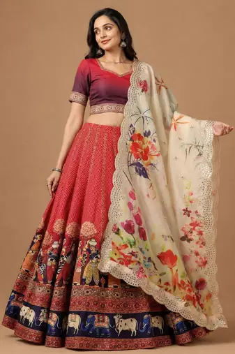 Red Color Smart And Graceful Satin Silk Lehenga Choli For Fancy Girlie Looks