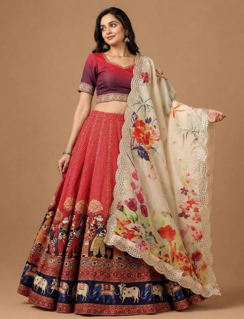 Red Color Smart And Graceful Satin Silk Lehenga Choli For Fancy Girlie Looks