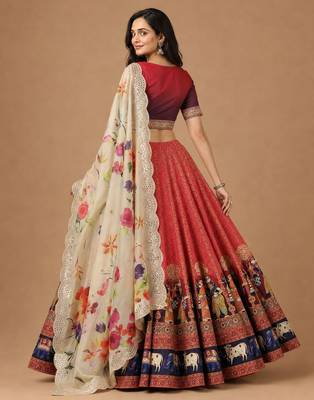 Red Color Smart And Graceful Satin Silk Lehenga Choli For Fancy Girlie Looks 2