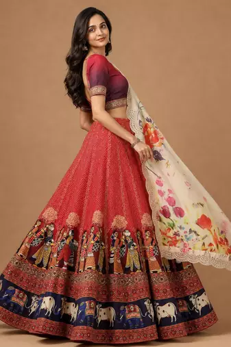 Red Color Smart And Graceful Satin Silk Lehenga Choli For Fancy Girlie Looks