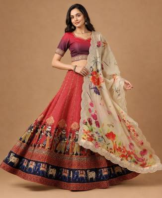 Red Color Smart And Graceful Satin Silk Lehenga Choli For Fancy Girlie Looks 4