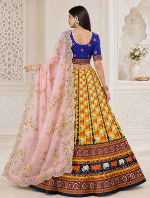 Blue Color Smart And Graceful Satin Silk Lehenga Choli For Fancy Girlie Looks 2